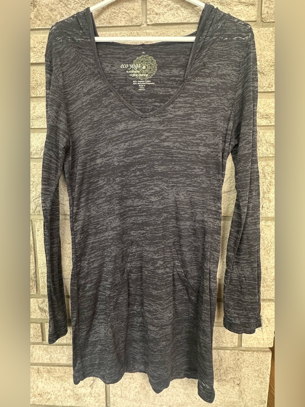 Eco Yoga Women's Long-Sleeve V-Neck Tunic - Charcoal Gray XL